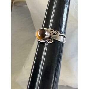 Vintage Sterling Ornate Tiger Eye Stone Natural Gemstone Ring Size 6.5